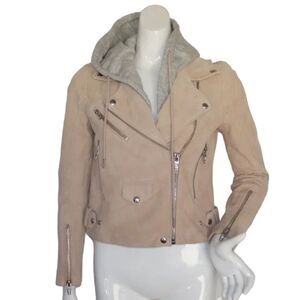 BLANKNYC Motorcycle Jacket, S, Tan/Khaki, Real Leather, Removable Hood, Zippers